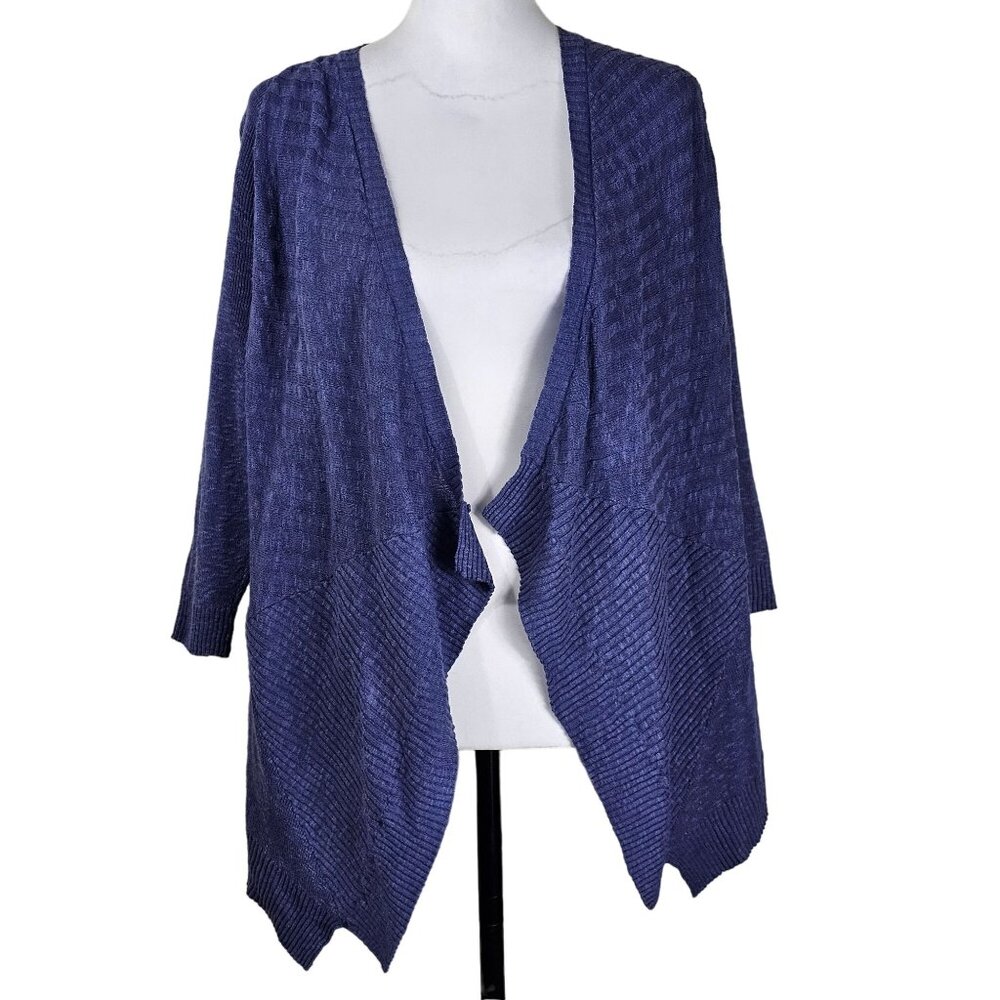 Eileen‎ Fisher Womens Open Front Tight Knit Linen Cotton Cardigan Size PL Purple